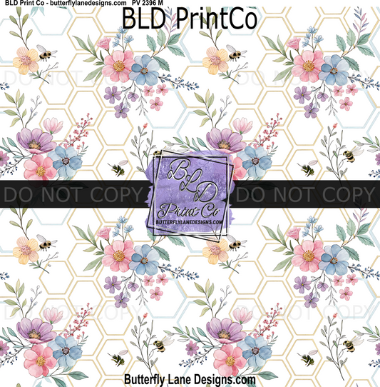 Honeybee & Pastel Botanical | Gold Hexagon Wildflower| PV 2396