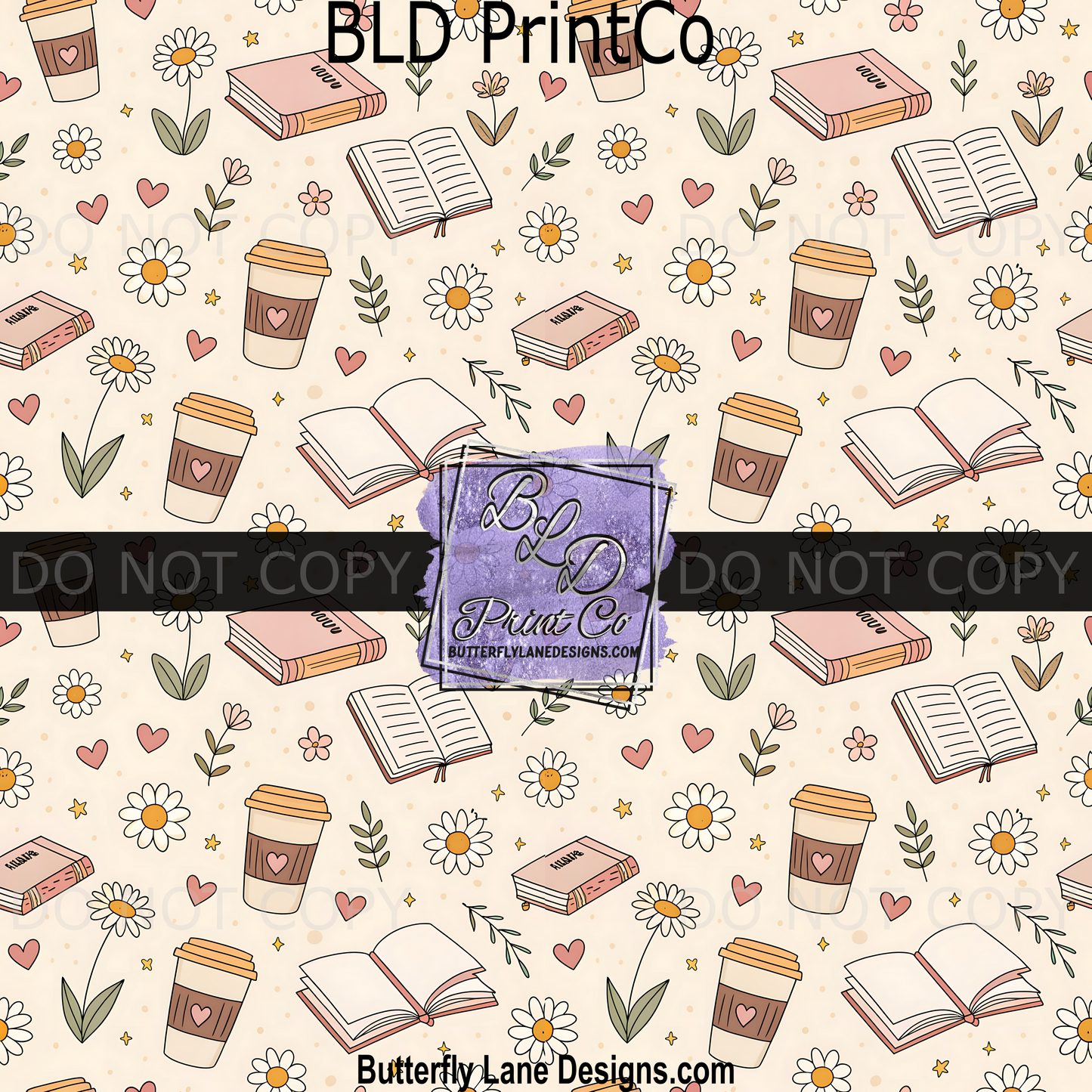 Cozy Bookish Life | Coffee Books & Daisies Pattern | PV2403