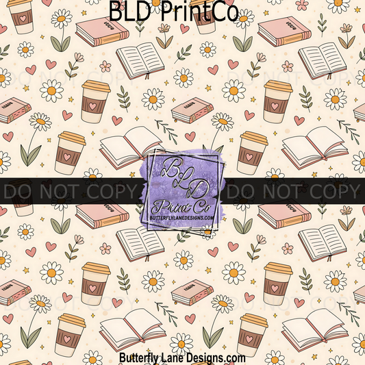 Cozy Bookish Life | Coffee Books & Daisies Pattern | PV2403