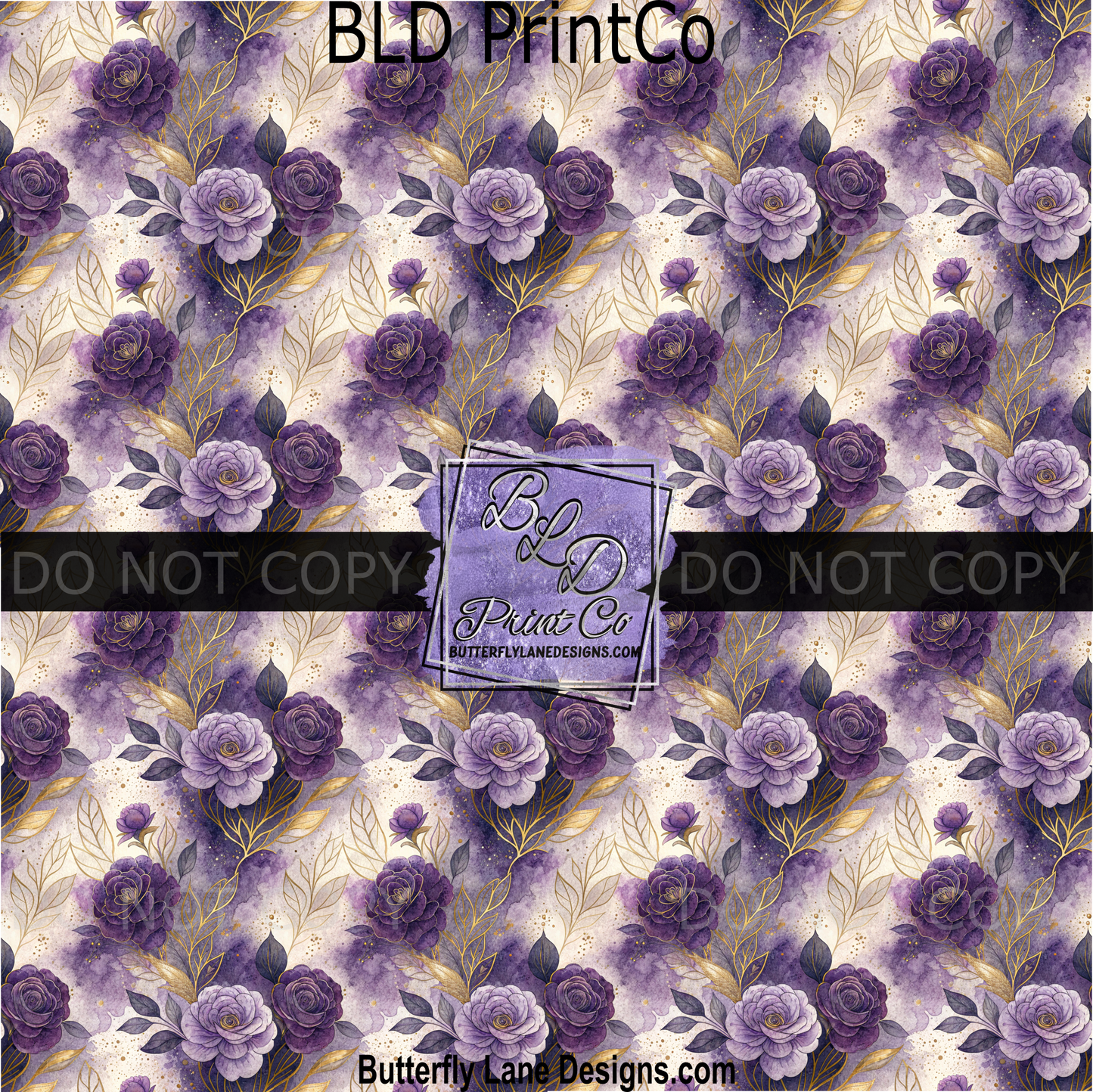 Purple Watercolor Roses | Gold Leaf Floral Pattern | PV2406