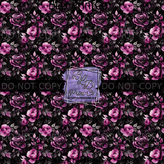 Midnight Magenta Roses | Dark Moody Floral Pattern | PV2407