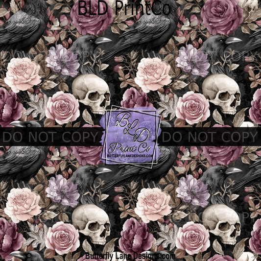 Goth Raven & Skull | Moody Vintage Floral Pattern | PV2408