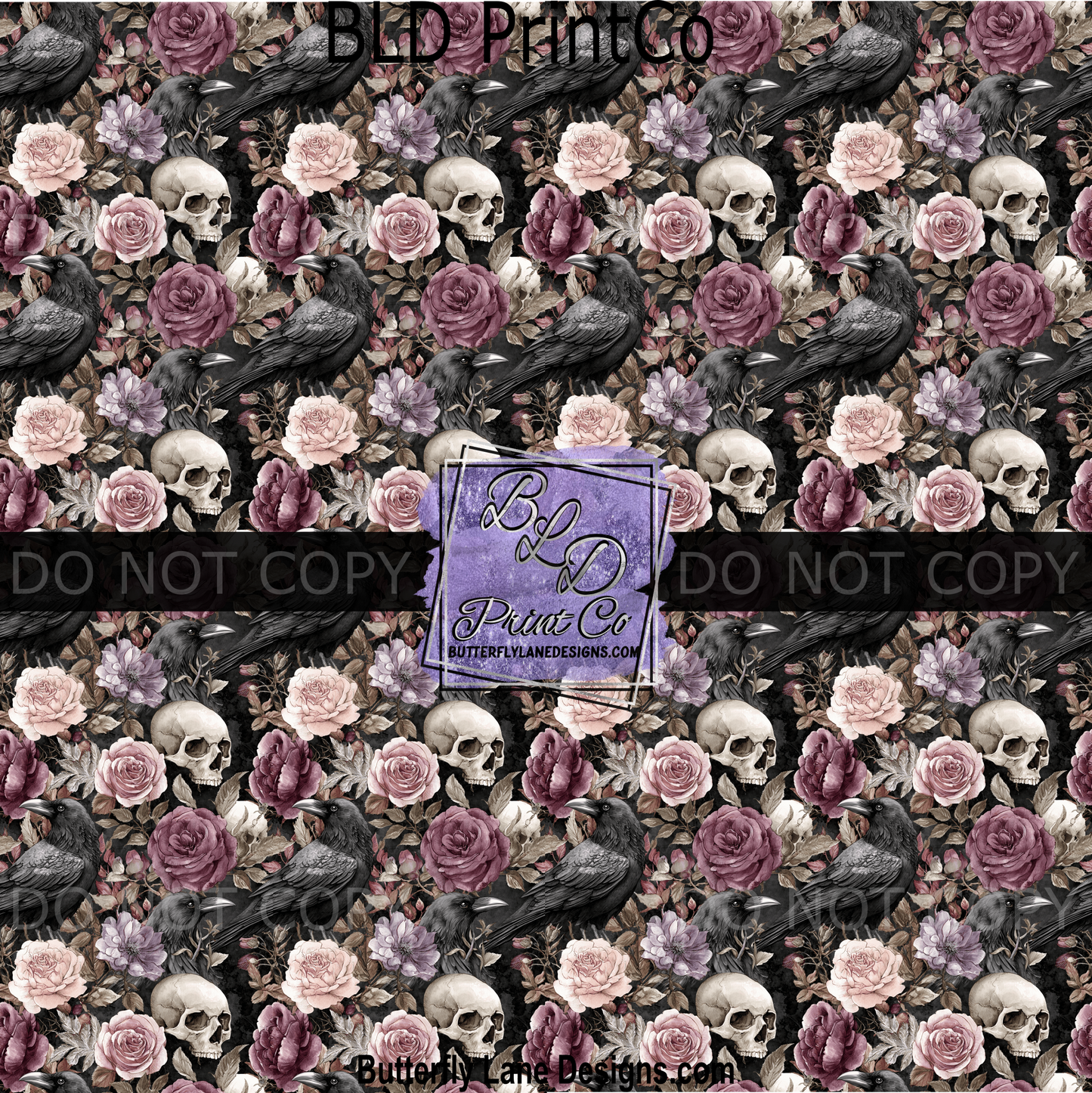 Goth Raven & Skull | Moody Vintage Floral Pattern | PV2408