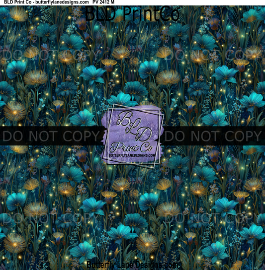 Midnight Enchantment | Glowing Teal Florals & Fireflies |  PV 2412