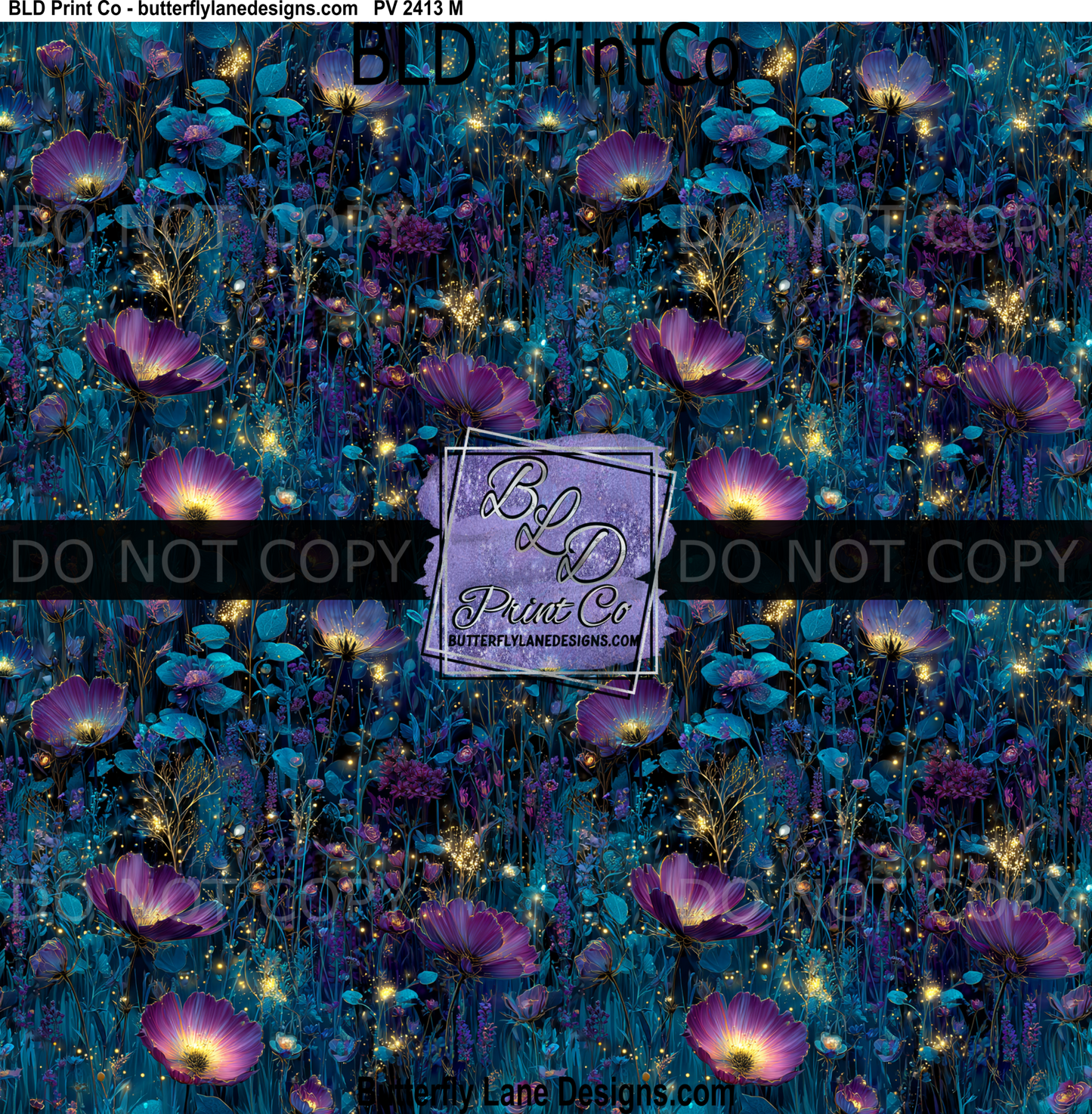 Enchanted Night Meadow | Glowing Purple & Teal Wildflowers | PV2413