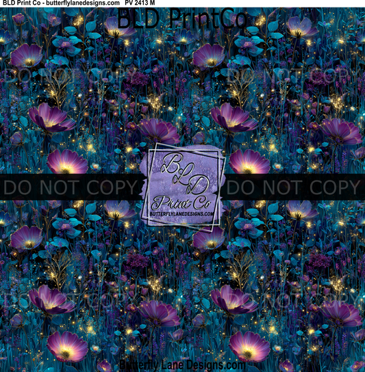 Enchanted Night Meadow | Glowing Purple & Teal Wildflowers | PV2413