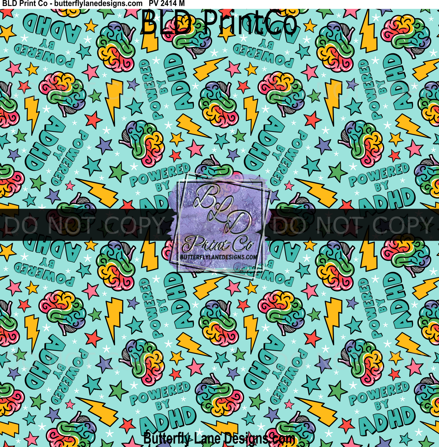 Powered by ADHD | Teal Pattern & Rainbow Brains | PV2414