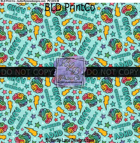 Powered by ADHD | Teal Pattern & Rainbow Brains | PV2414