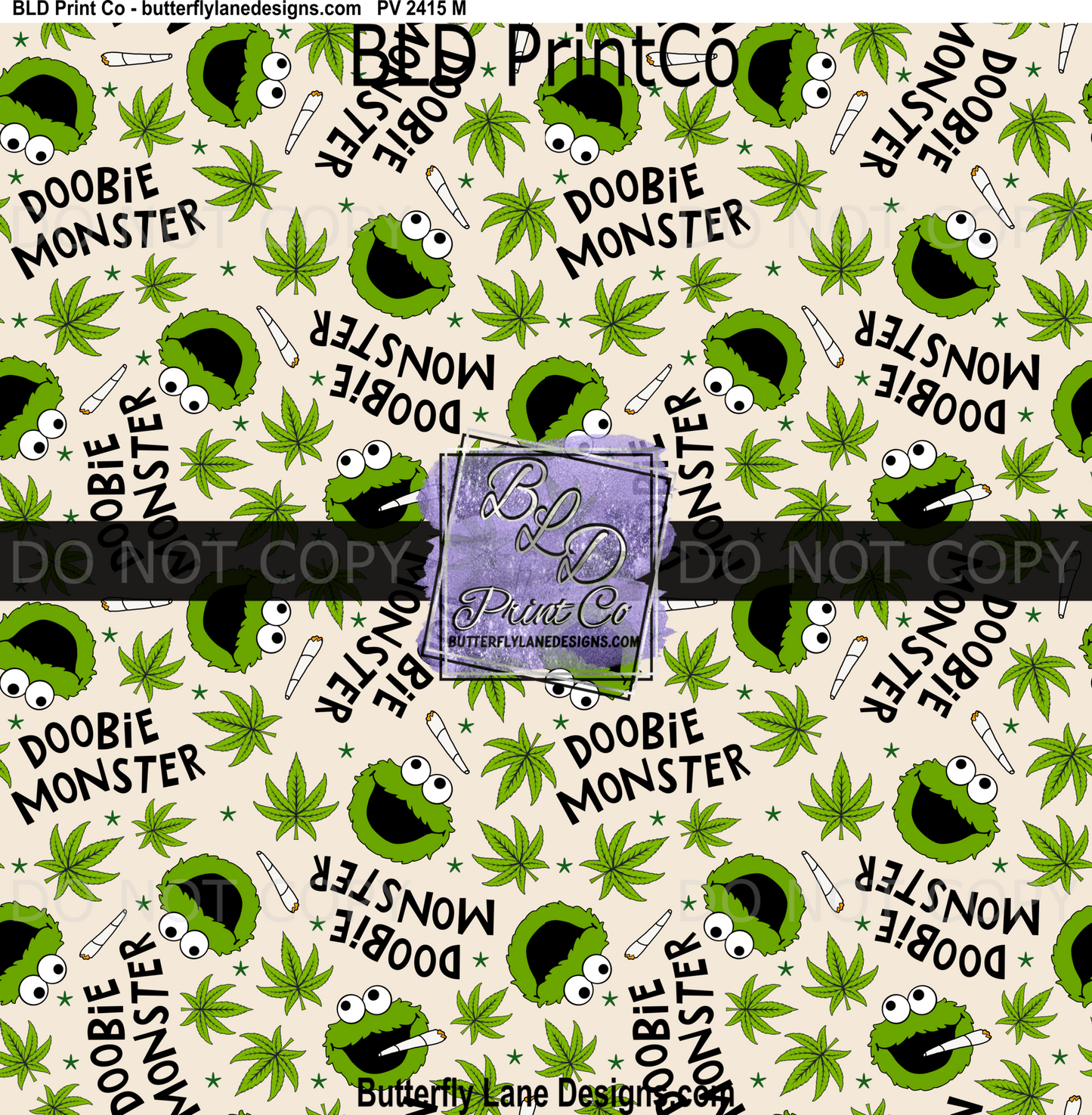 Doobie Monster | Green Character & Leaf Seamless Pattern | PV2415