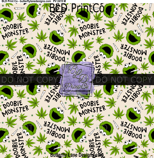 Doobie Monster | Green Character & Leaf Seamless Pattern | PV2415