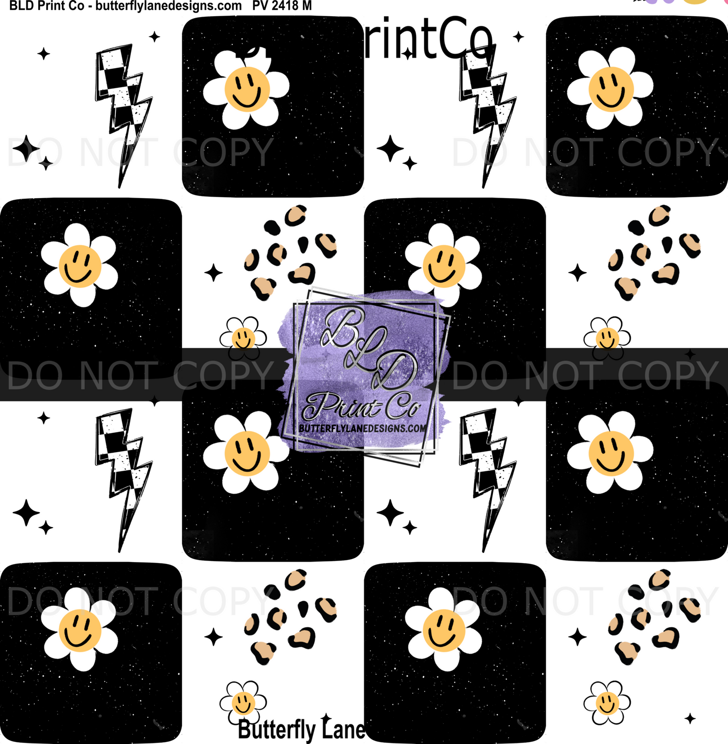 Retro Vibe | Checkered Lightning Bolt, Smiley Daisies & Leopard Print | PV2418