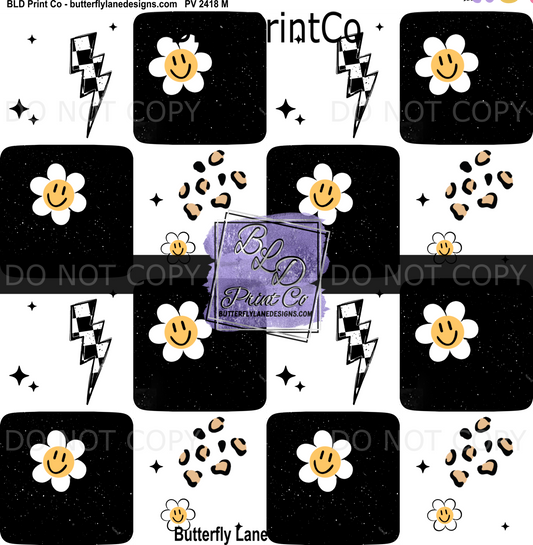 Retro Vibe | Checkered Lightning Bolt, Smiley Daisies & Leopard Print | PV2418