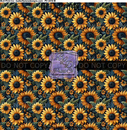 Sunflower Field | Moody Navy Floral Pattern | PV 2418