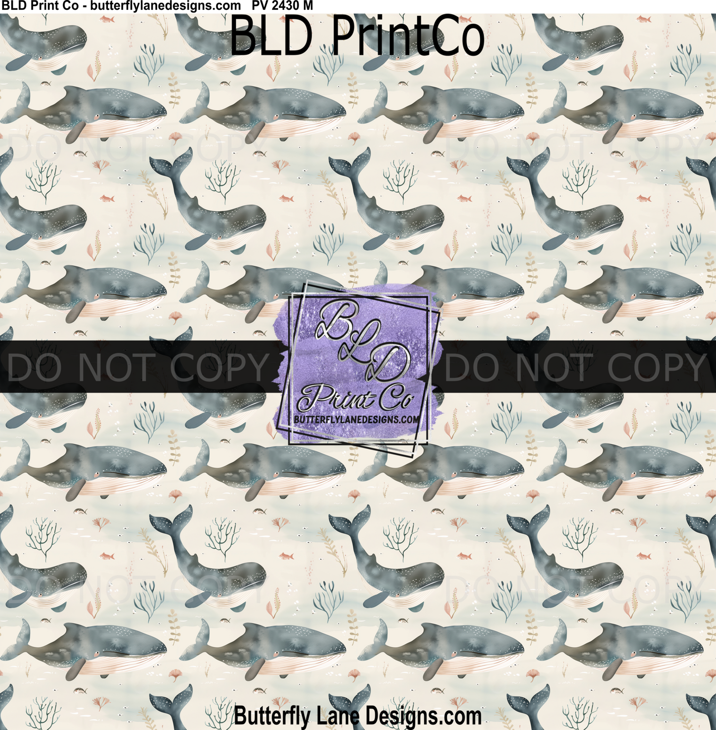 Watercolor Whales | Gentle Ocean Pattern | PV 2430