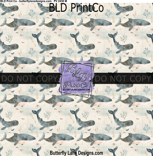 Watercolor Whales | Gentle Ocean Pattern | PV 2430