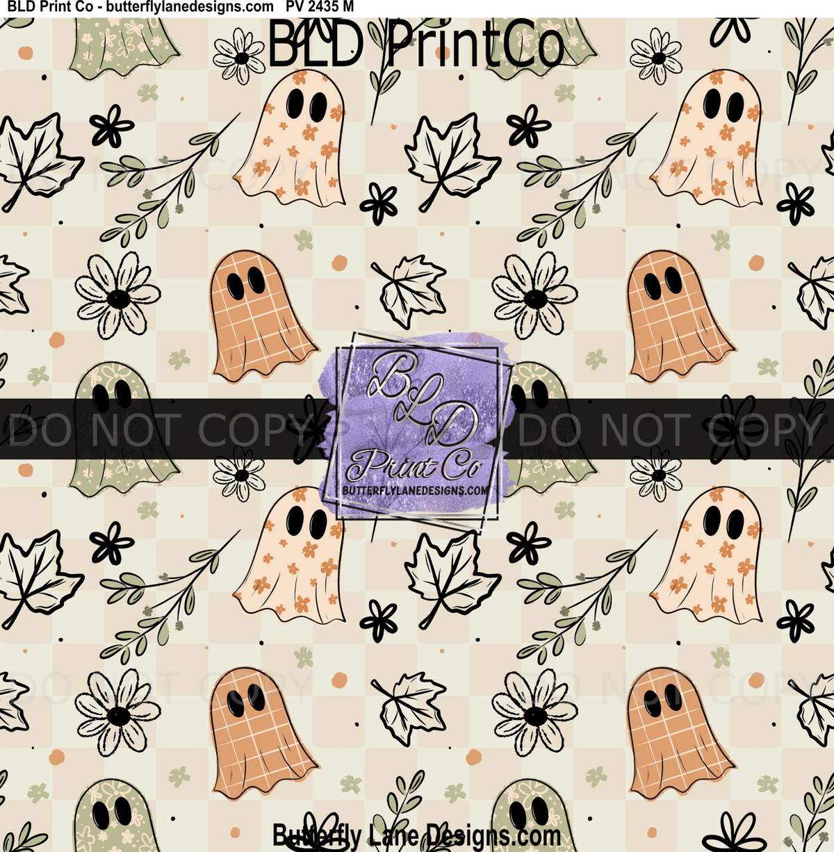 Vintage Floral Ghosts | Halloween Checkered Pattern | PV 2435