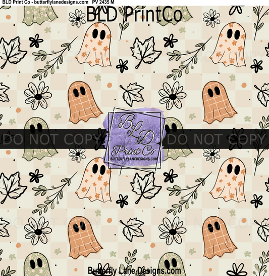 Vintage Floral Ghosts | Halloween Checkered Pattern | PV 2435