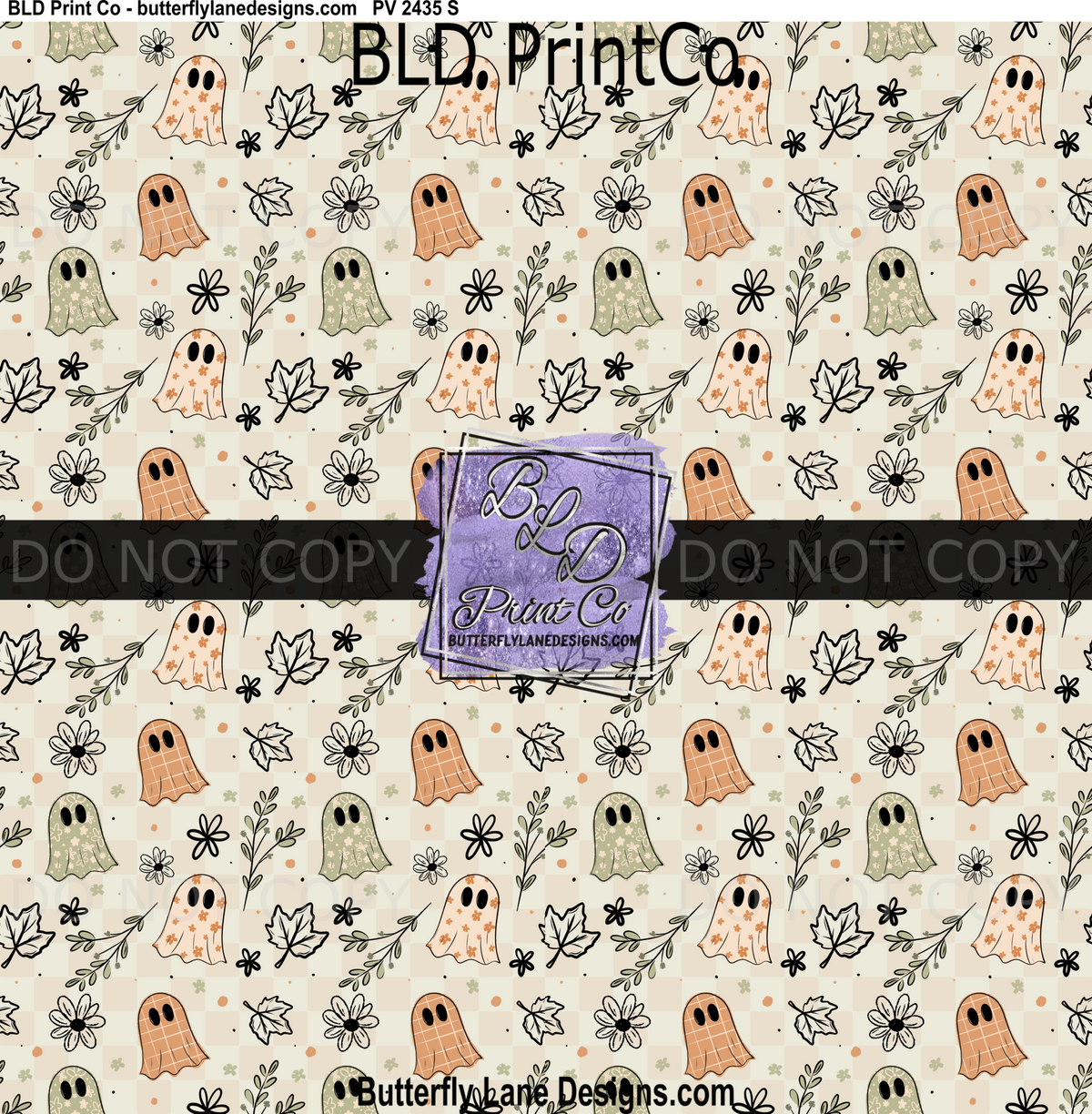 Vintage Floral Ghosts | Halloween Checkered Pattern | PV 2435