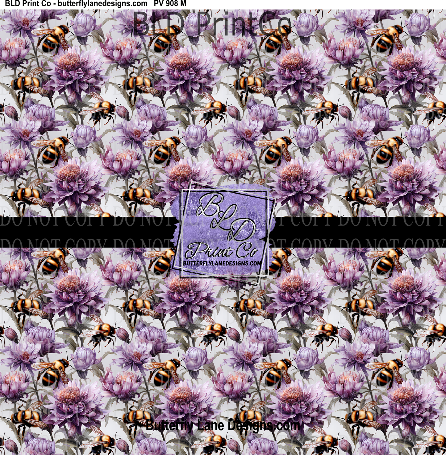 Purple Floral-Bees - PV908   Patterned Vinyl