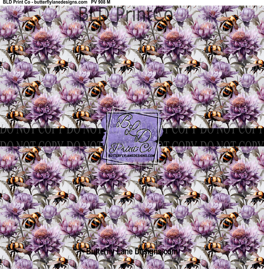 Purple Floral-Bees - PV908   Patterned Vinyl