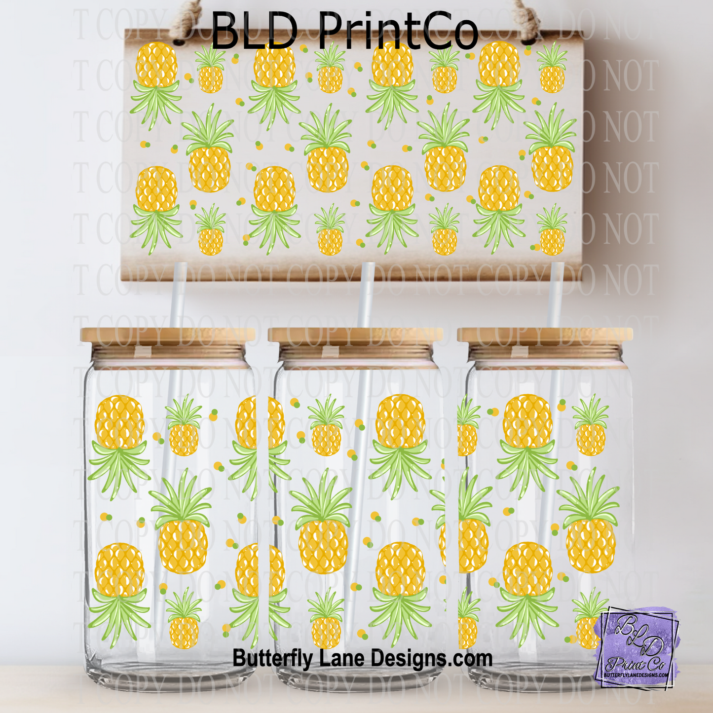 Tropical Pineapple | Yellow & Green Summer Glass Can Wrap | L1034
