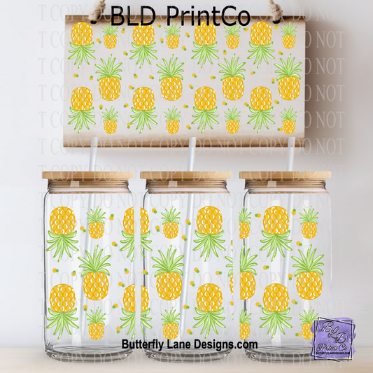 Tropical Pineapple | Yellow & Green Summer Glass Can Wrap | L1034