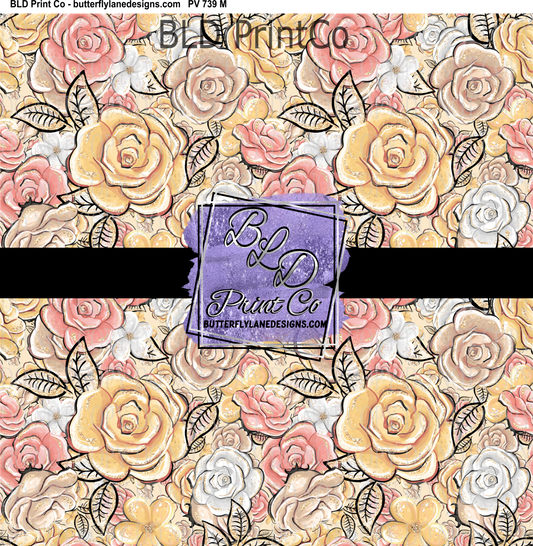 Pink-Yellow gold florals- PV 739   Patterned Vinyl