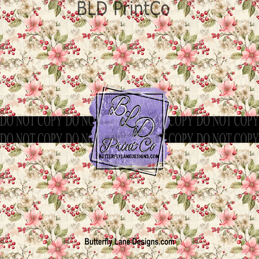 Pink -beige Winter florals   PV 856    Patterned Vinyl