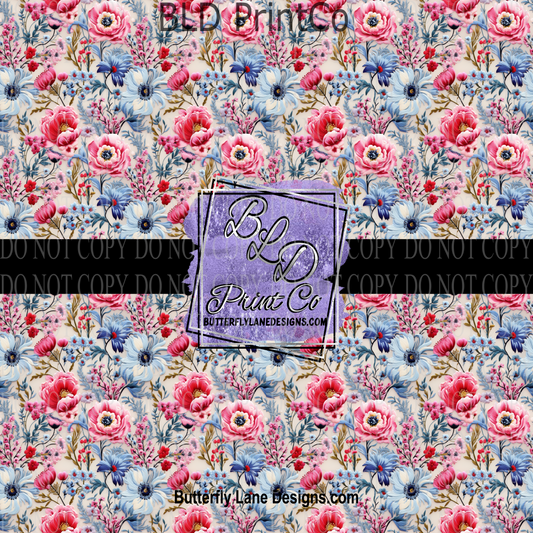 Pink & Blue florals - PV 939 Patterned Vinyl