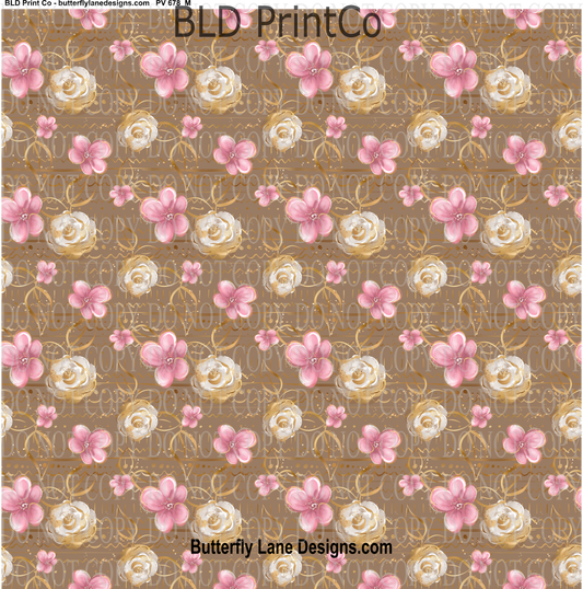 Pink & Cream florals with gold accent  PV 678    Patterned Vinyl