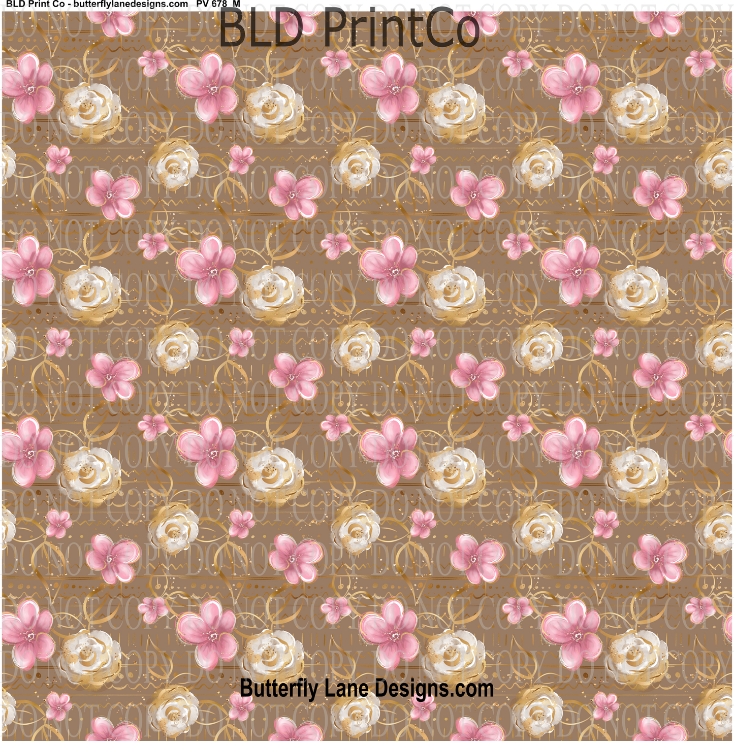 Pink & Cream florals with gold accent  PV 678    Patterned Vinyl