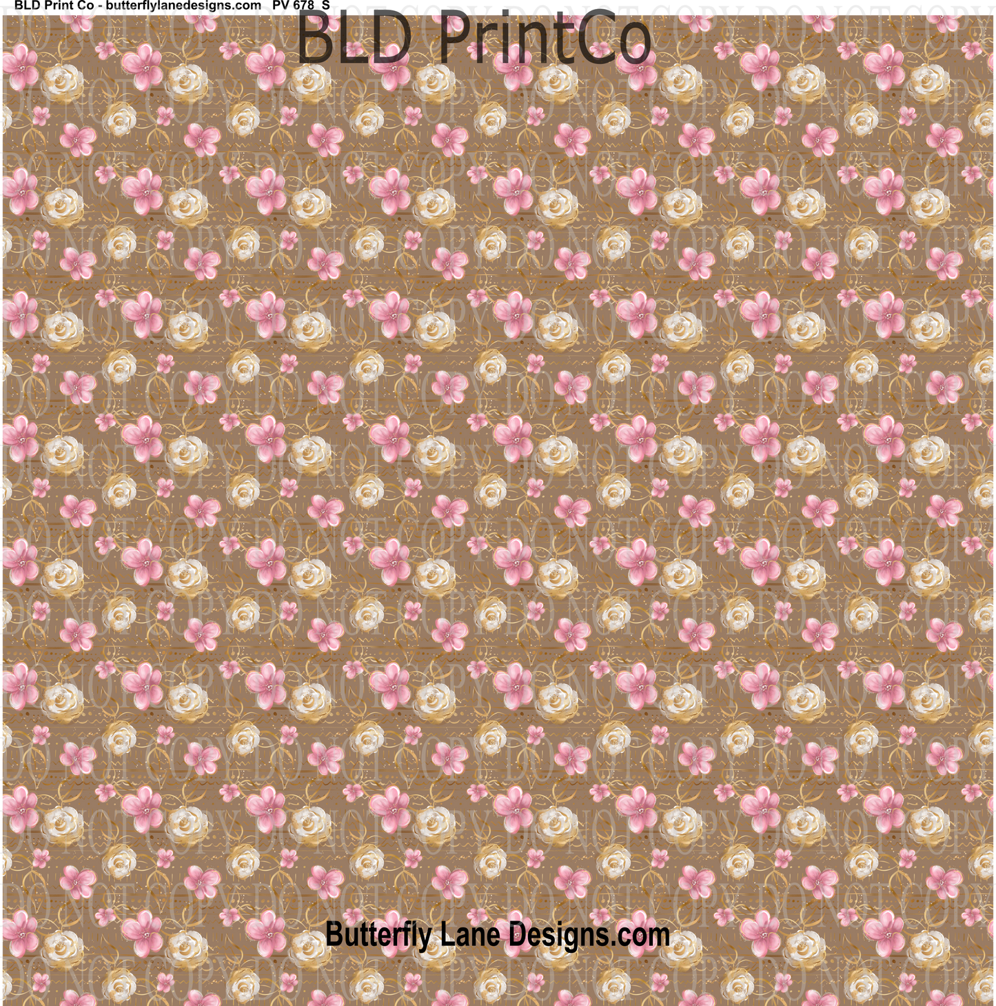 Pink & Cream florals with gold accent  PV 678    Patterned Vinyl