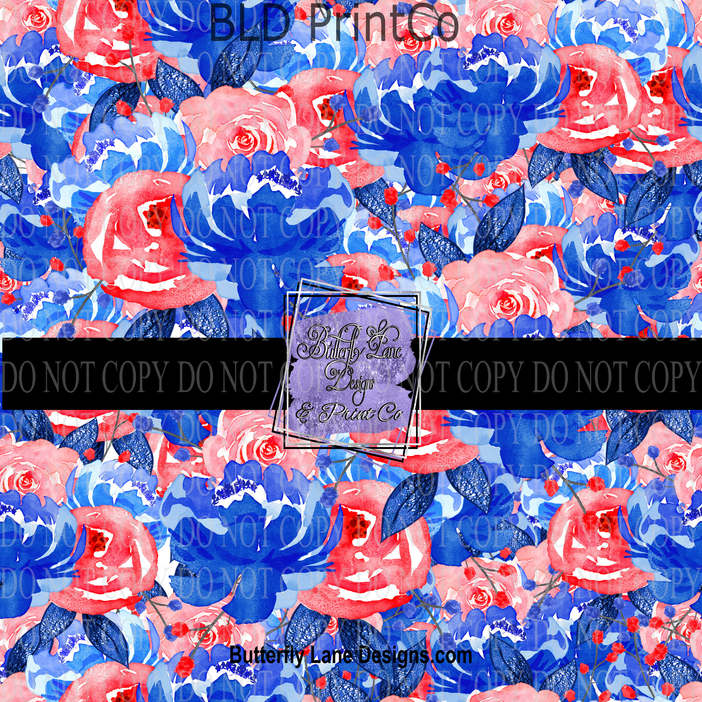 Red-white-blue florals-Fourth of July- PV 579- Patterned Vinyl