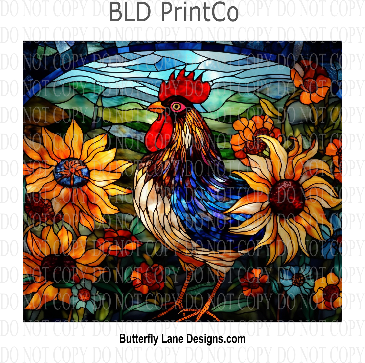 Rooster- stained glass effect : Tumbler wrap W46