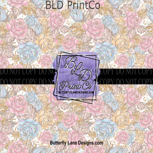 Roses- Pastel with gold accents  842  Patterned Vinyl