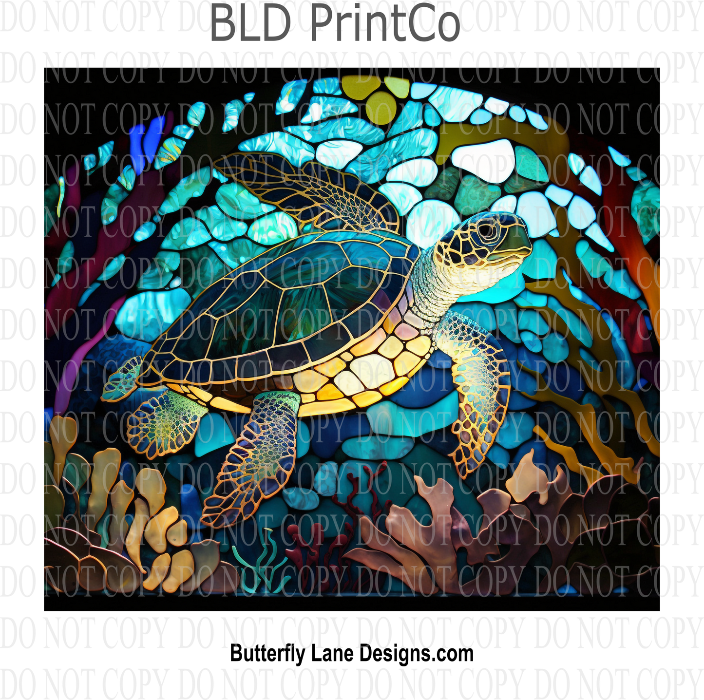 Sea turtle stained glass effect : Tumbler wrap W49