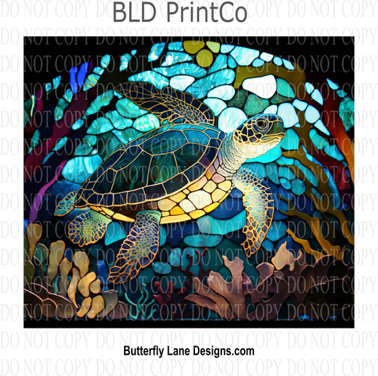Sea turtle stained glass effect : Tumbler wrap W49