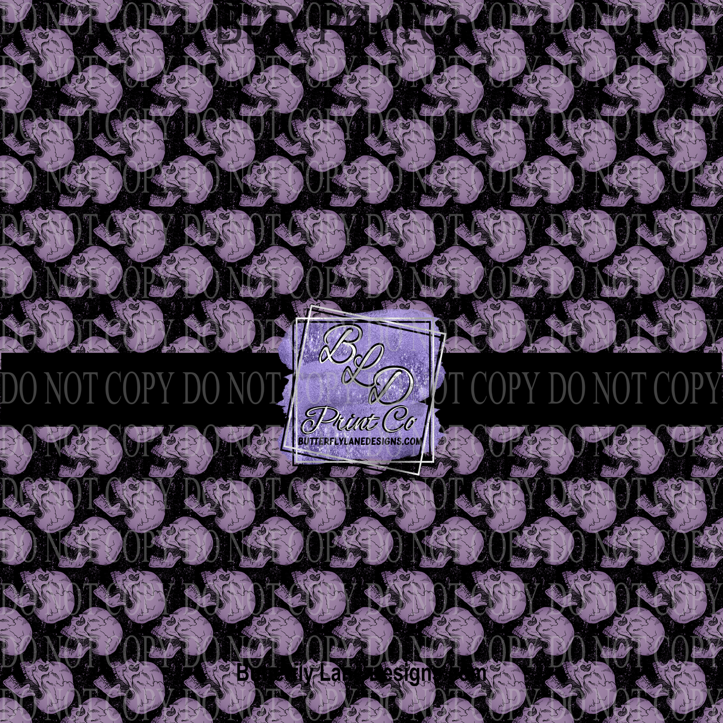 Skulls-Purple Halloween Black Background PV 695    Patterned Vinyl