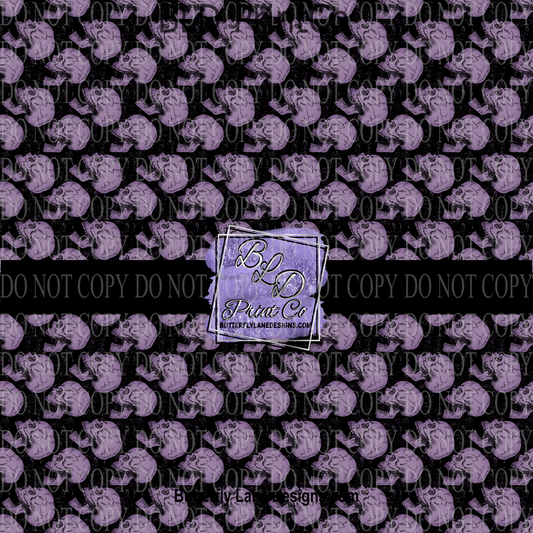 Skulls-Purple Halloween Black Background PV 695    Patterned Vinyl