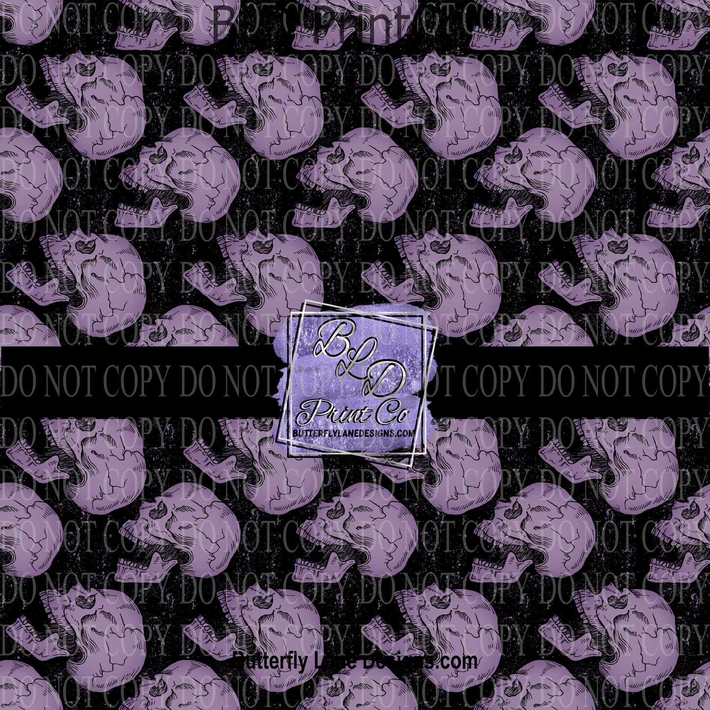 Skulls-Purple Halloween Black Background PV 695    Patterned Vinyl