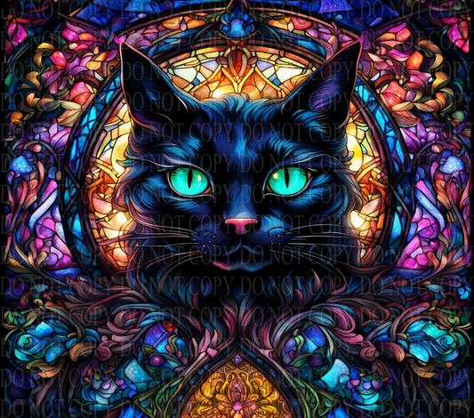 Stained Glass Black Cat W275