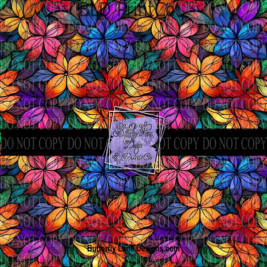 Stained Glass effect Bright Florals 2 PV 615- Patterned Vinyl