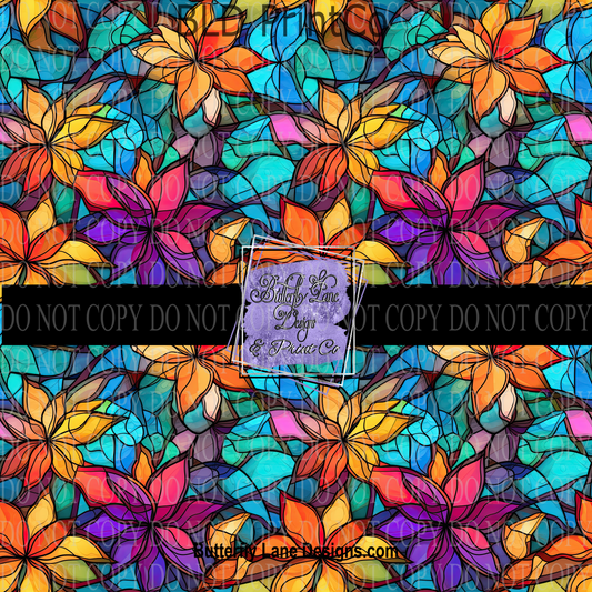 Stained Glass effect Bright Florals 3 PV 616- Patterned Vinyl