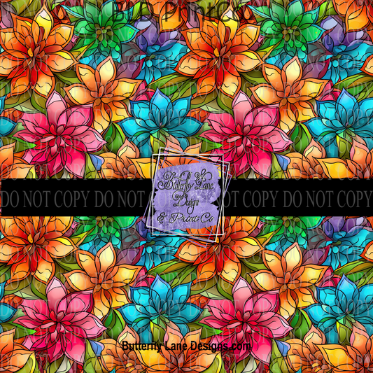 Stained Glass effect Bright Florals 4 PV 617- Patterned Vinyl
