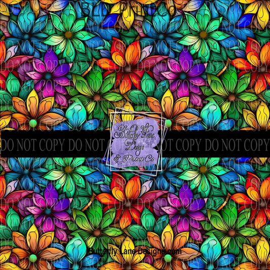 Stained Glass effect Bright Florals PV 614- Patterned Vinyl
