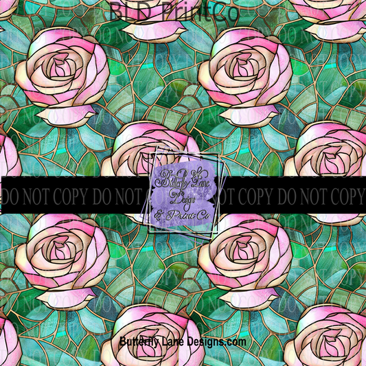 Stained Glass effect Pink Roses 1 PV 599- Patterned Vinyl