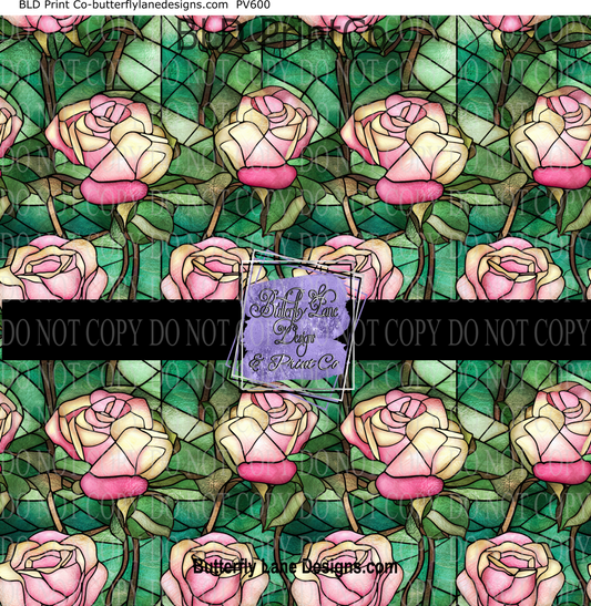 Stained Glass effect Pink Roses 2 PV 600- Patterned Vinyl