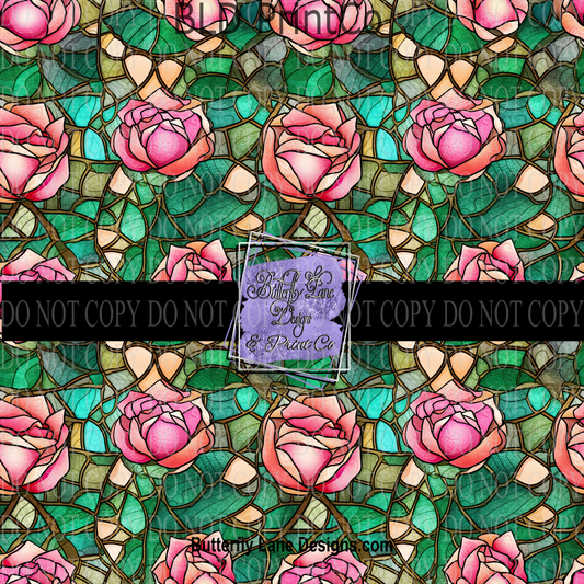 Stained Glass effect Pink Roses 3 PV 601- Patterned Vinyl