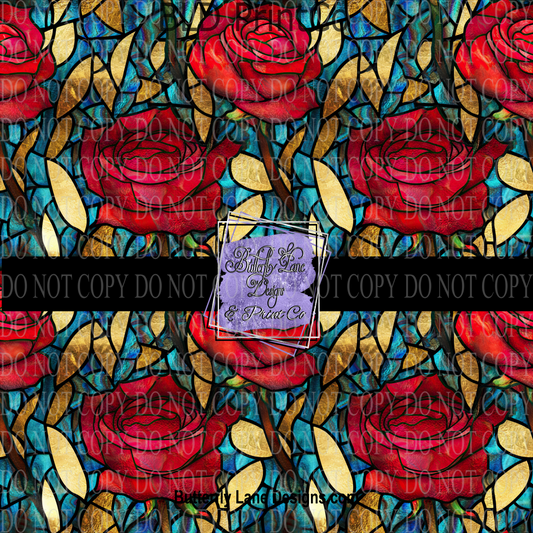 Stained Glass effect Red Roses 1 PV 595- Patterned Vinyl