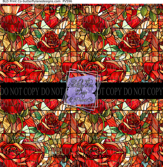 Stained Glass effect Red Roses 2 PV 596- Patterned Vinyl